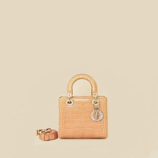 Dior Handbag Christian Blush Nude Alligator w Crystal Lady Small Shoulder Bag