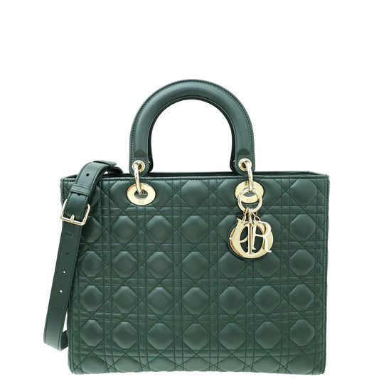Dior Handbag Christian Dark Lady Bag Green Large Shoulder Bag