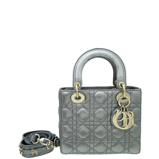Dior Handbag Christian Metallic My ABC Lady Bag Gray Small Shoulder Bag