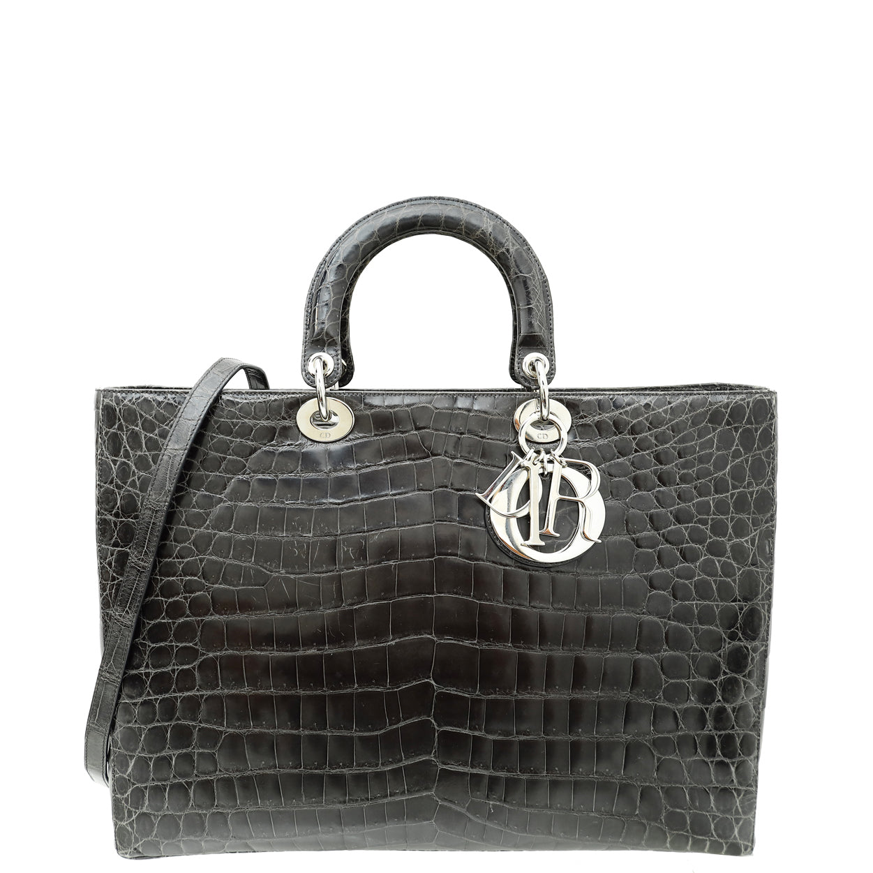 Dior Handbag Christian Dark Grey Crocodile Haute Maroquinerie Lady Gray Shoulder Bag