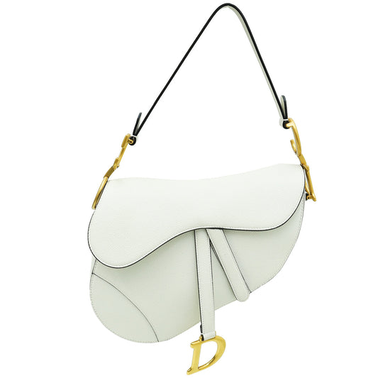 Dior Handbag Christian Saddle Bag 3 White Medium