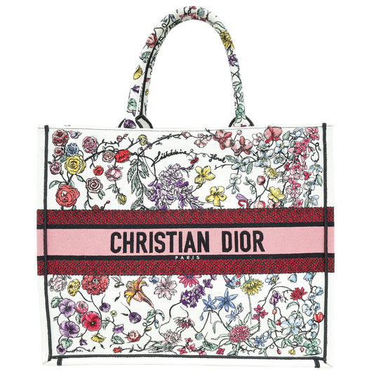 Dior Handbag Christian Florilegio Book Tote Bag White Multicolor Large