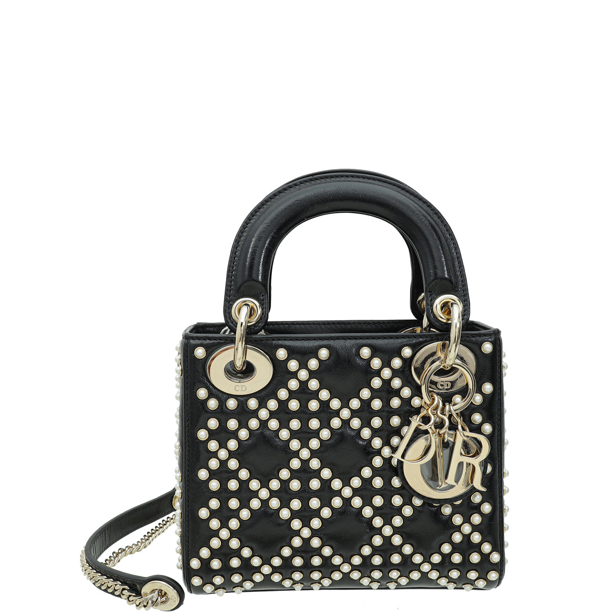 Dior Handbag Christian Lady Pearls Bag Black Mini Chain Shoulder Bag