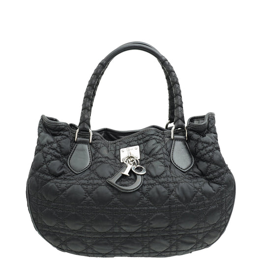 Dior Handbag Christian Cannage Shopper Tote Bag Nylon Black