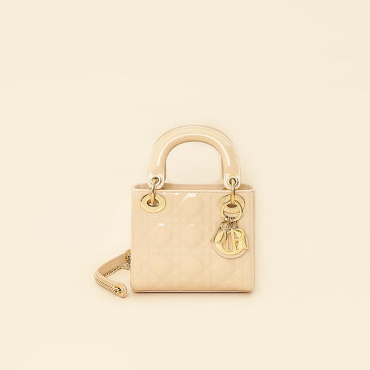 Dior Handbag Christian Powder Lady Bag Beige Mini Chain Shoulder Bag Mini Lady Bag