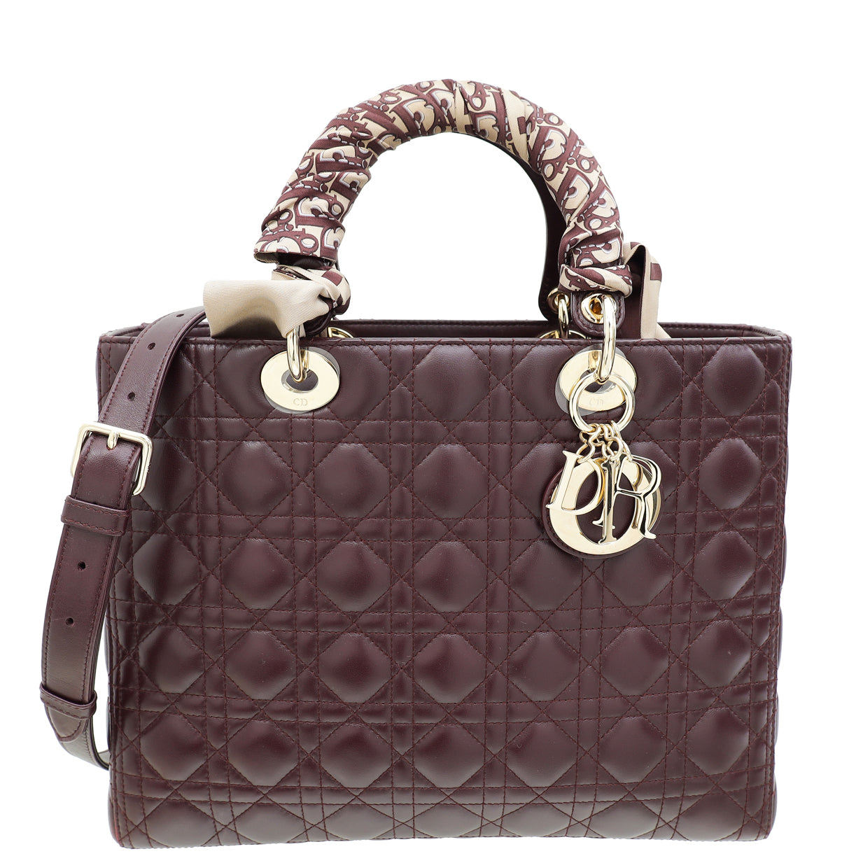 Dior Handbag Christian Burgundy Lady Bag W Twilly Large Scarf