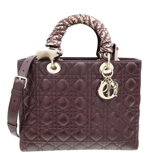 Dior Handbag Christian Burgundy Lady Bag W Twilly Large Scarf