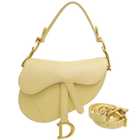 Dior Handbag Christian Saddle Bag w Strap Yellow Mini Shoulder Bag
