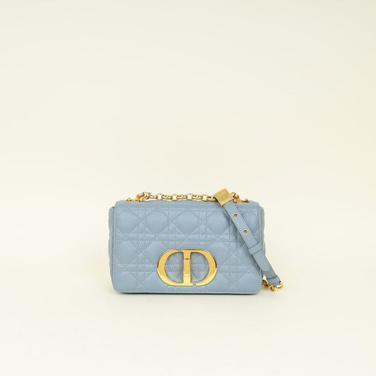 Dior Handbag Christian Grey Caro Cannage Bag Blue Gray Small Shoulder Bag