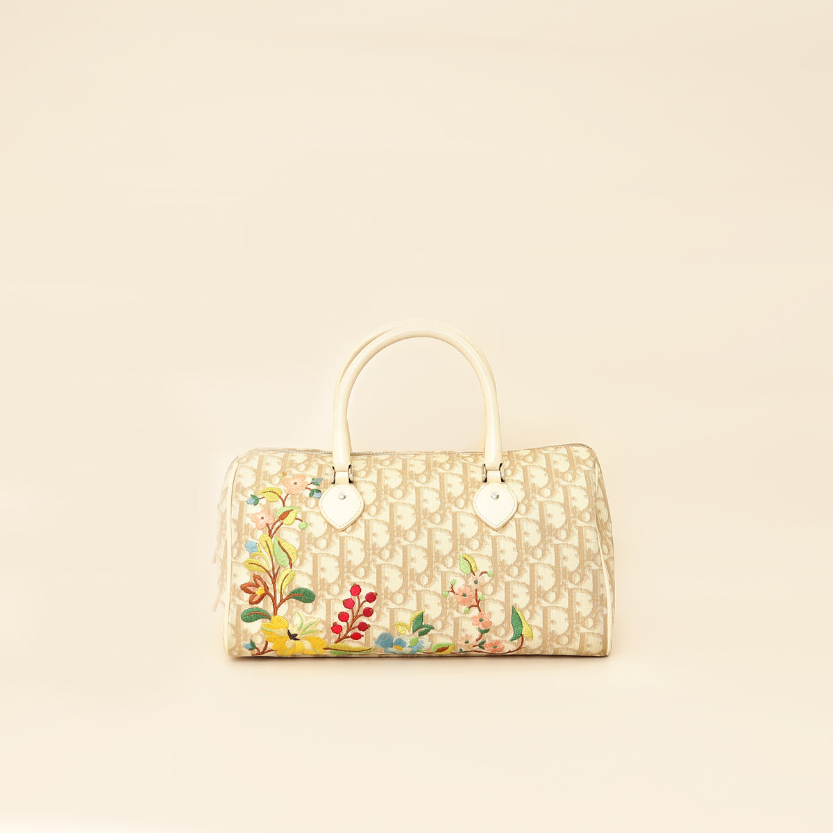 Dior Handbag Christian Oblique Floral Boston Bag Beige