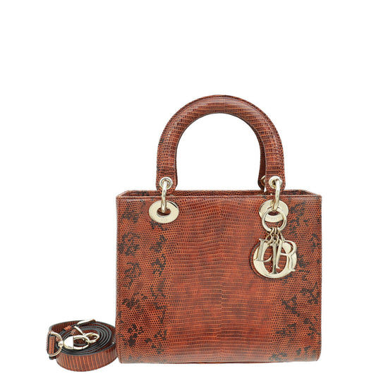 Dior Handbag Christian Lizard Lady Bag Brown Medium Shoulder Bag