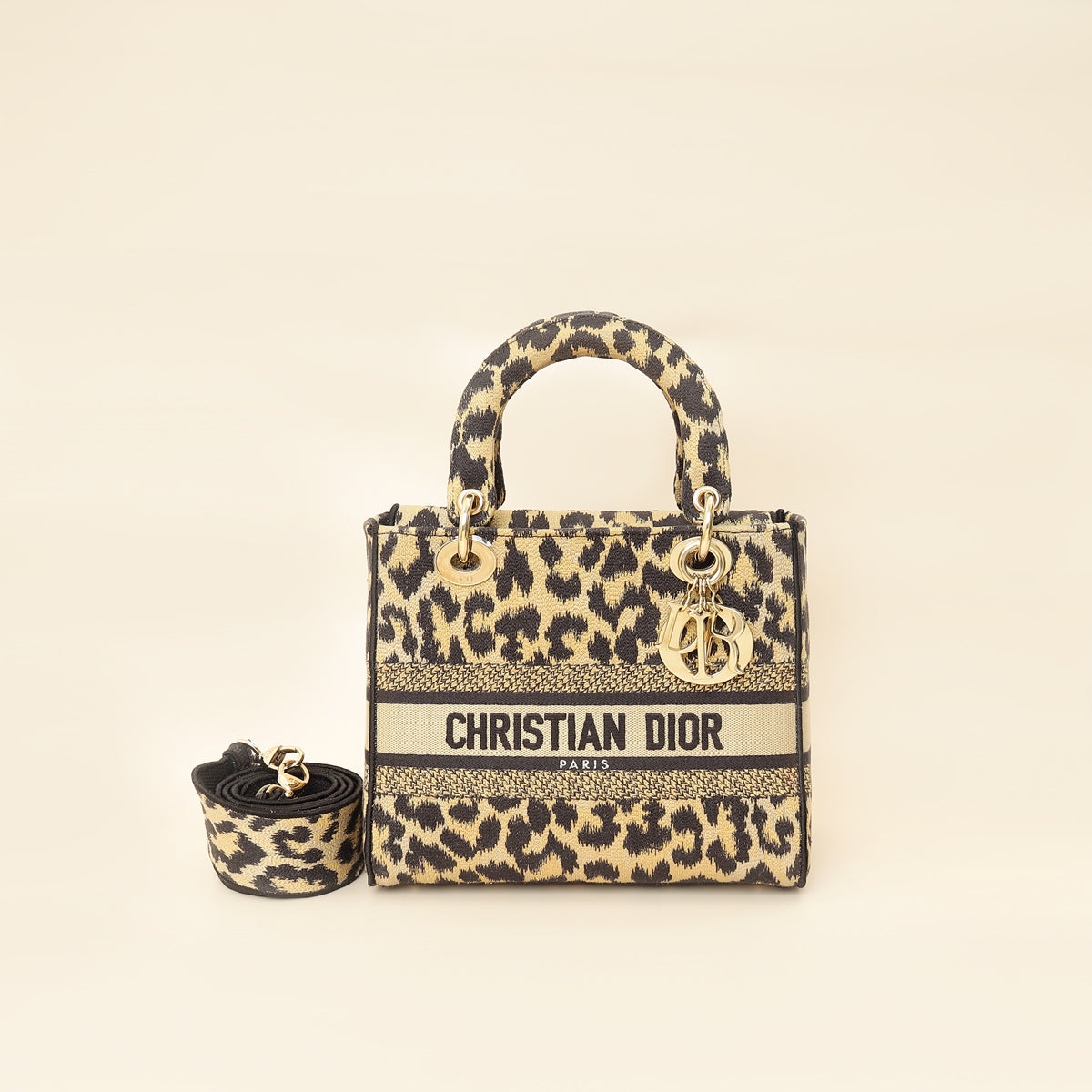 Dior Handbag Christian Bicolor Lady D-Lite Mizza Bag Medium Embroidered Shoulder Bag