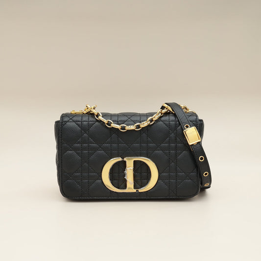 Dior Handbag Christian Caro Cannage Shoulder Bag Black Small Flap