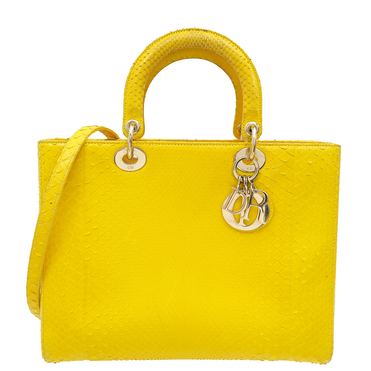Dior Handbag Christian Lady Bag Python Yellow Large Shoulder Bag