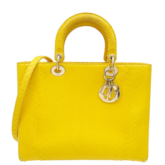 Dior Handbag Christian Lady Bag Python Yellow Large Shoulder Bag