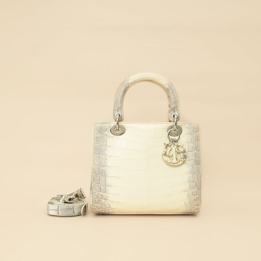 Dior Handbag Christian Bicolor Niloticus Crocodile Himalaya Lady Bag Medium Shoulder Bag