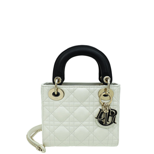 Dior Handbag Christian Bicolor Lady Bag Mini Chain Shoulder Bag