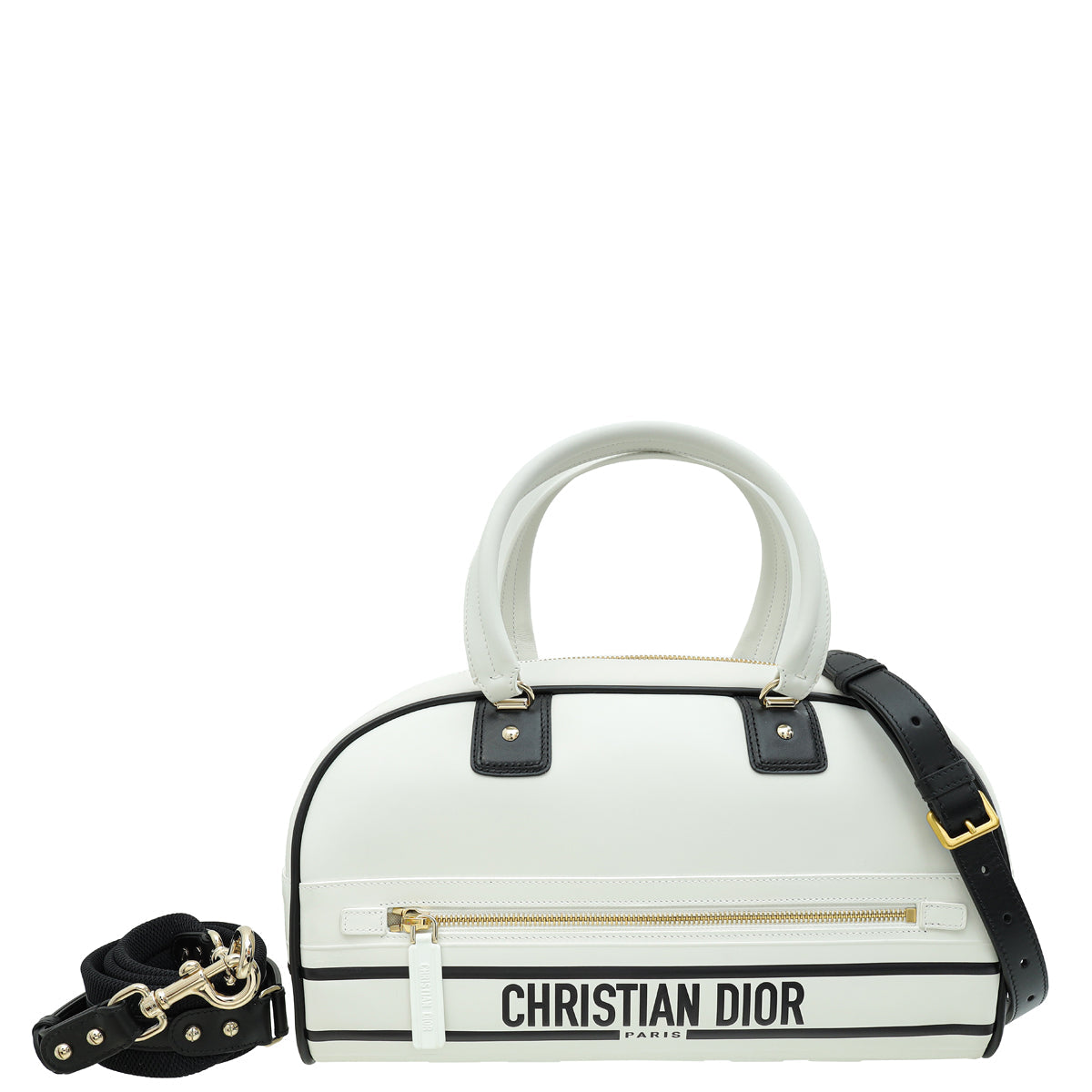 Dior Handbag Christian Bicolor Vibe Bowling Bag Medium Zip Shoulder Bag