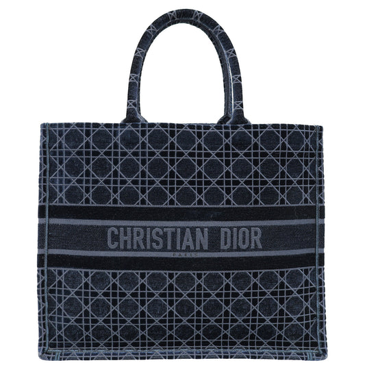 Dior Handbag Christian Bicolor Velvet Cannage Book Tote Bag Large
