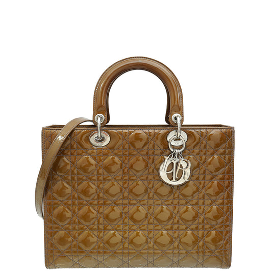 Dior Handbag Christian Golden Lady Bag Brown Large Shoulder Bag