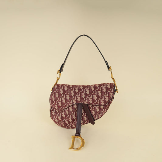 Dior Handbag Christian Burgundy Oblique Saddle Bag 3 Medium Shoulder Bag