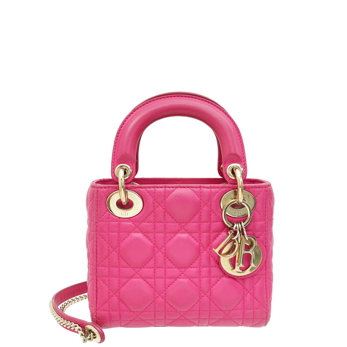 Dior Handbag Christian Fuchsia Lady Bag Mini Chain Shoulder Bag