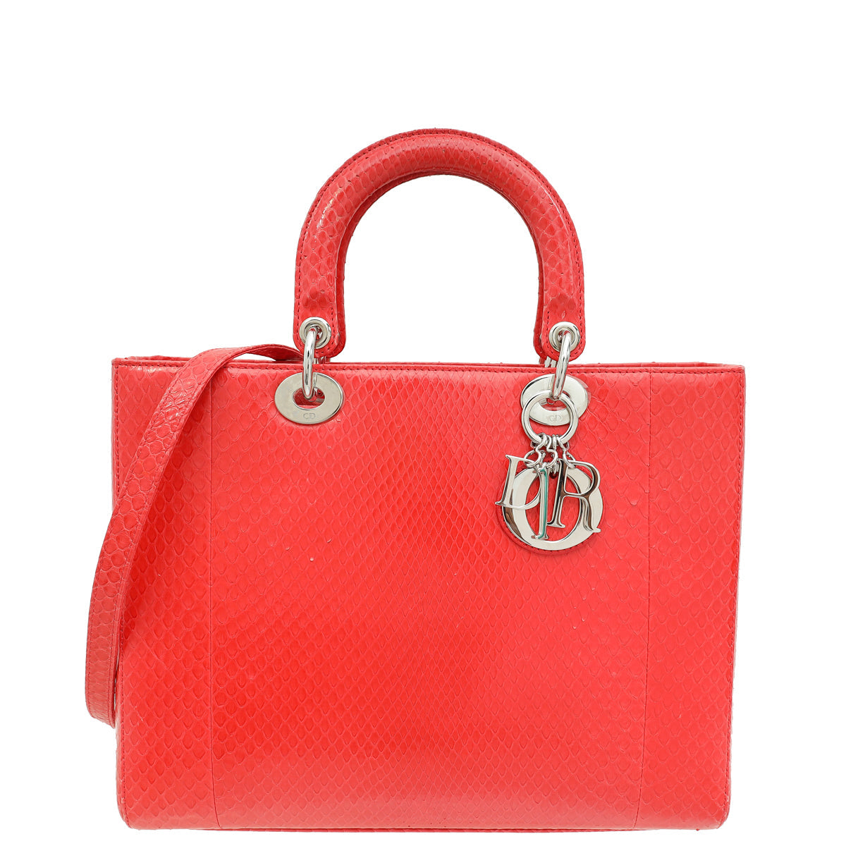 Dior Handbag Christian Snakeskin Lady Bag Red Large Shoulder Bag