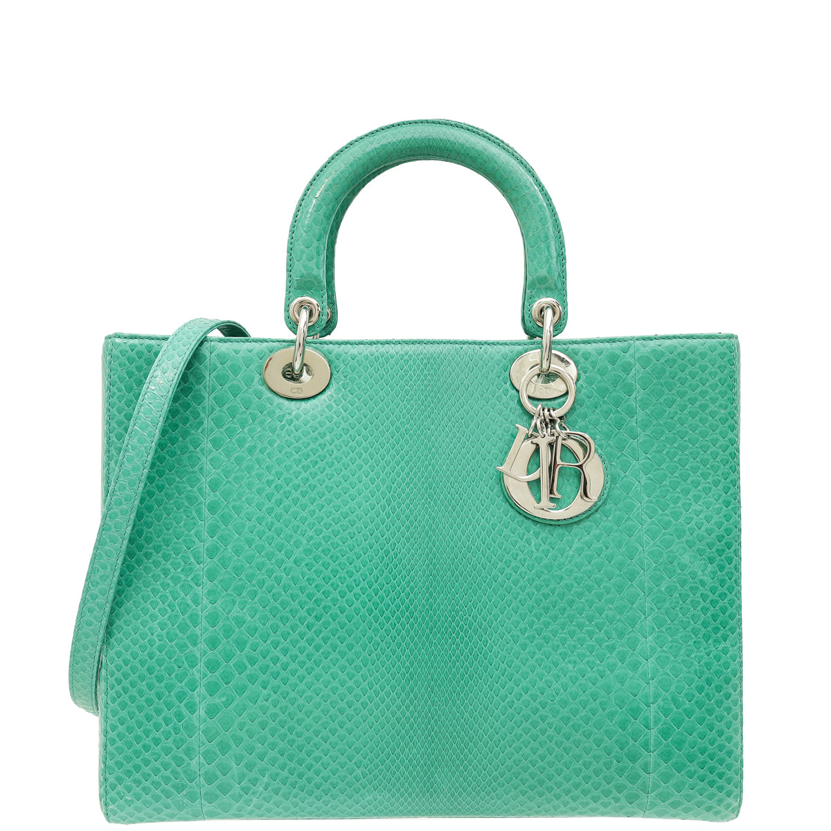 Dior Handbag Christian Snakeskin Lady Bag Green Large Shoulder Bag