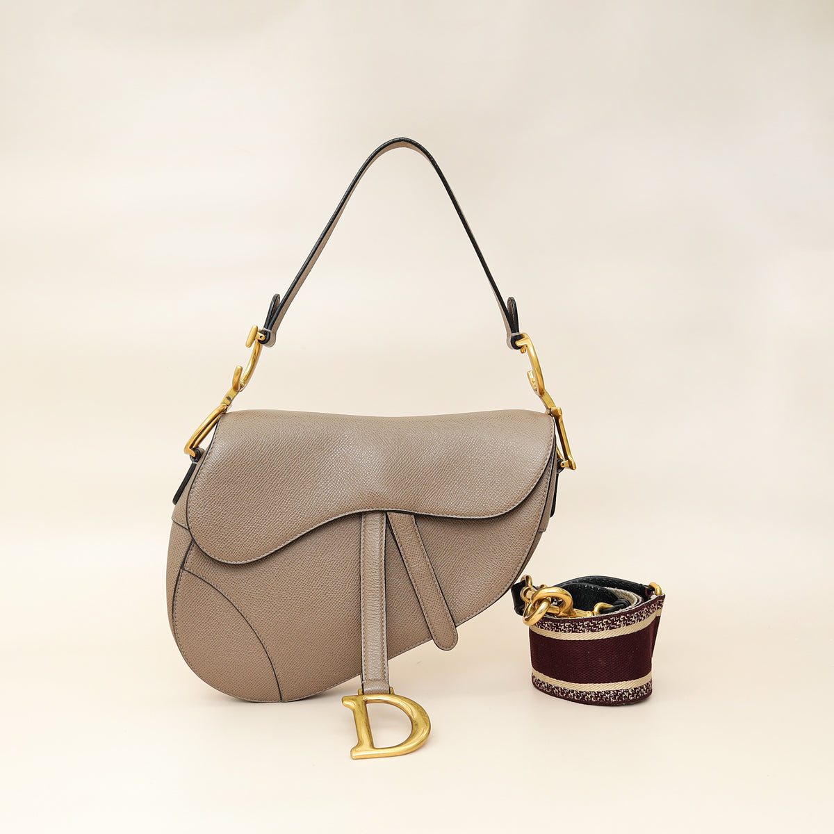 Dior Handbag Christian Etoupe Saddle Bag W Extra Strap Medium Shoulder Bag