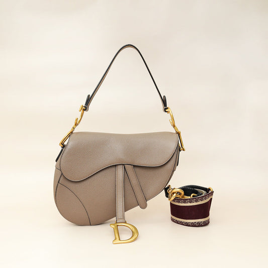 Dior Handbag Christian Etoupe Saddle Bag W Extra Strap Medium Shoulder Bag