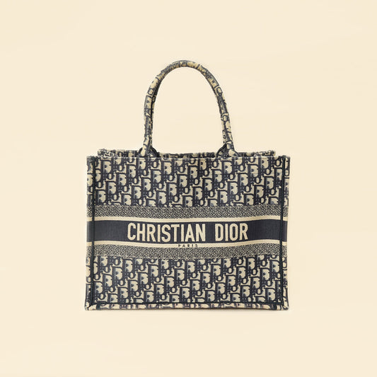 Dior Handbag Christian Oblique Book Tote Bag 5 Blue Navy Medium
