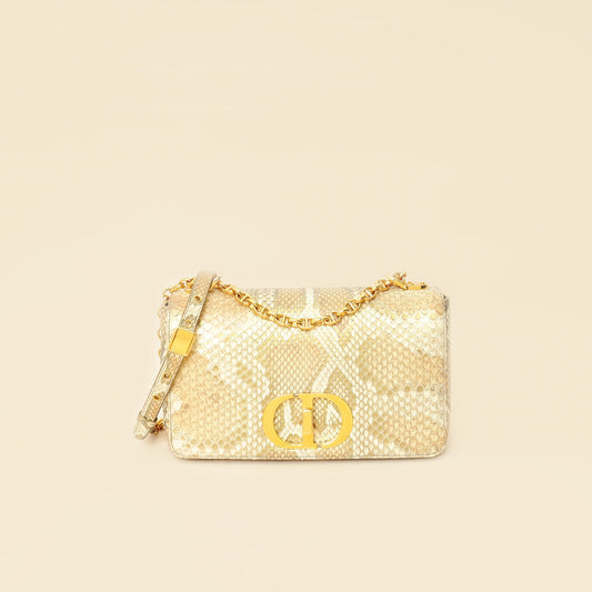 Dior Handbag Christian Metallic Golden Caro Shoulder Bag Python Beige Medium