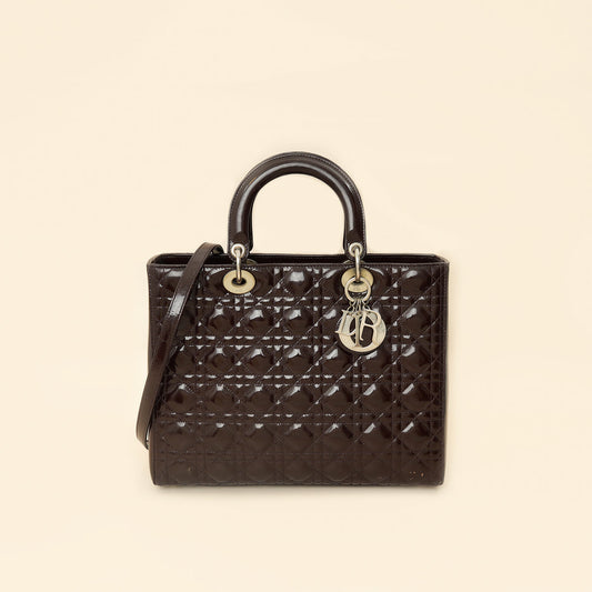 Dior Handbag Christian Chocolate Lady Bag Large Shoulder Bag
