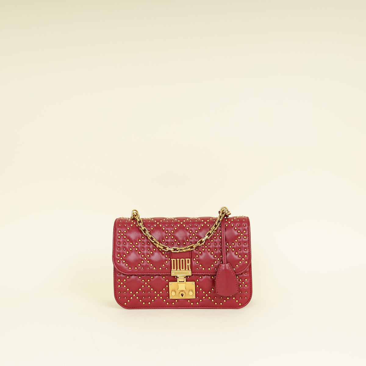 Dior Handbag Christian Cannage Studded Addict Bag Red Flap Shoulder Bag