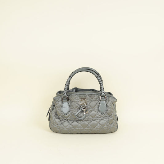 Dior Handbag Christian Grey Cannage Lady Boston Bag Quilted Gray