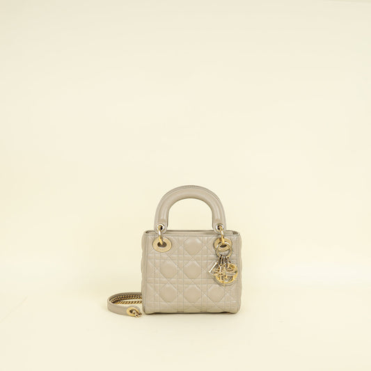 Dior Handbag Christian Lady Dragonfly Bag Beige Mini Chain Shoulder Bag