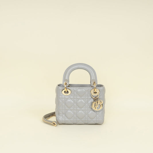 Dior Handbag Christian Grey Lady Bag Gray Mini Chain Shoulder Bag