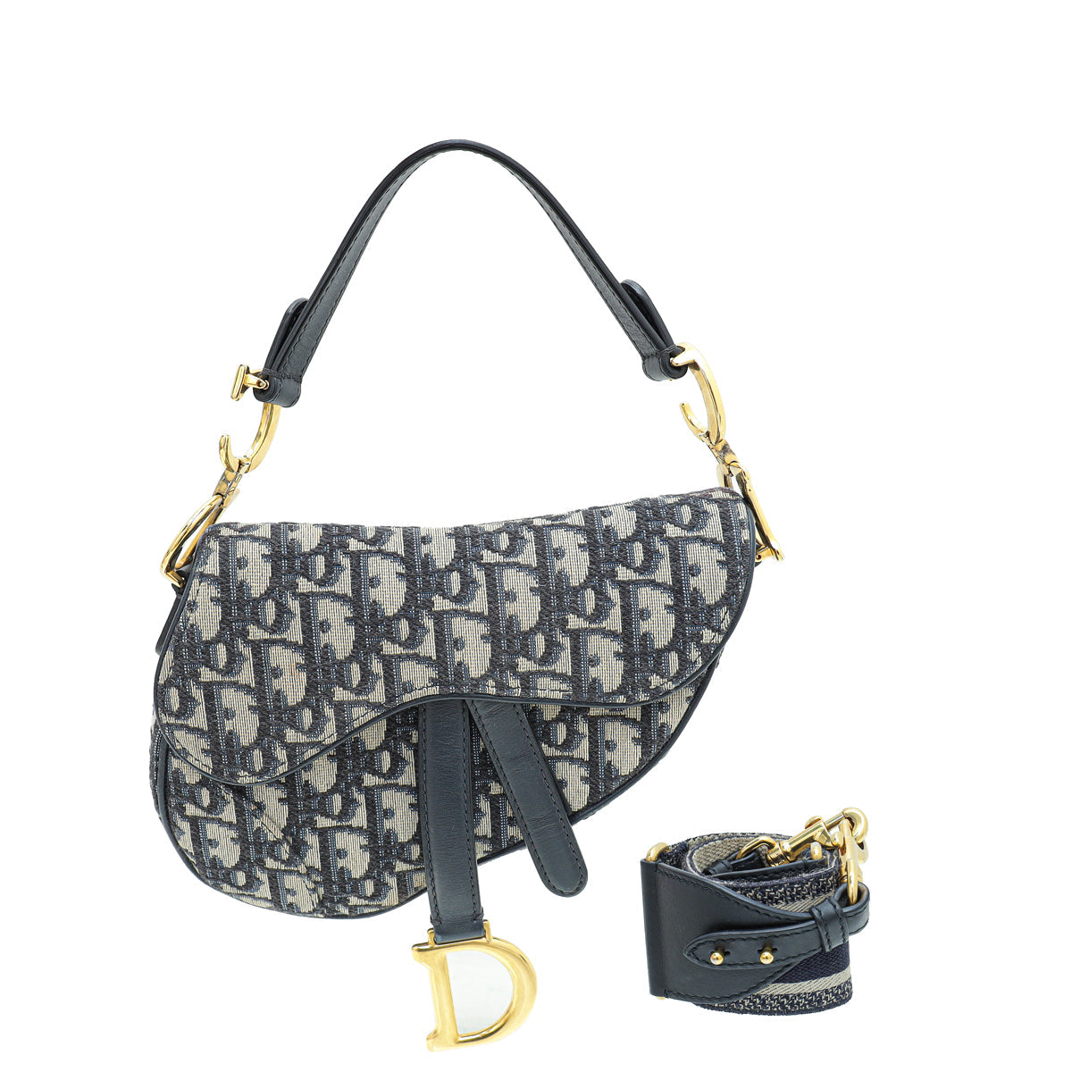 Dior Handbag Christian Oblique Saddle Bag W Strap Blue Navy Mini Shoulder Bag Bag W Strap