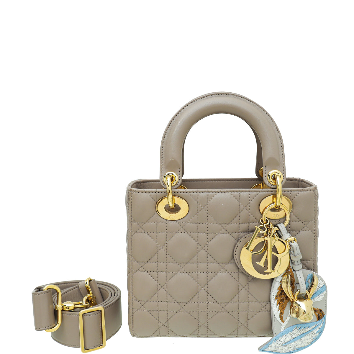 Dior Handbag Christian Lady With Address Tag Bag Beige Small Embroidered Shoulder Bag