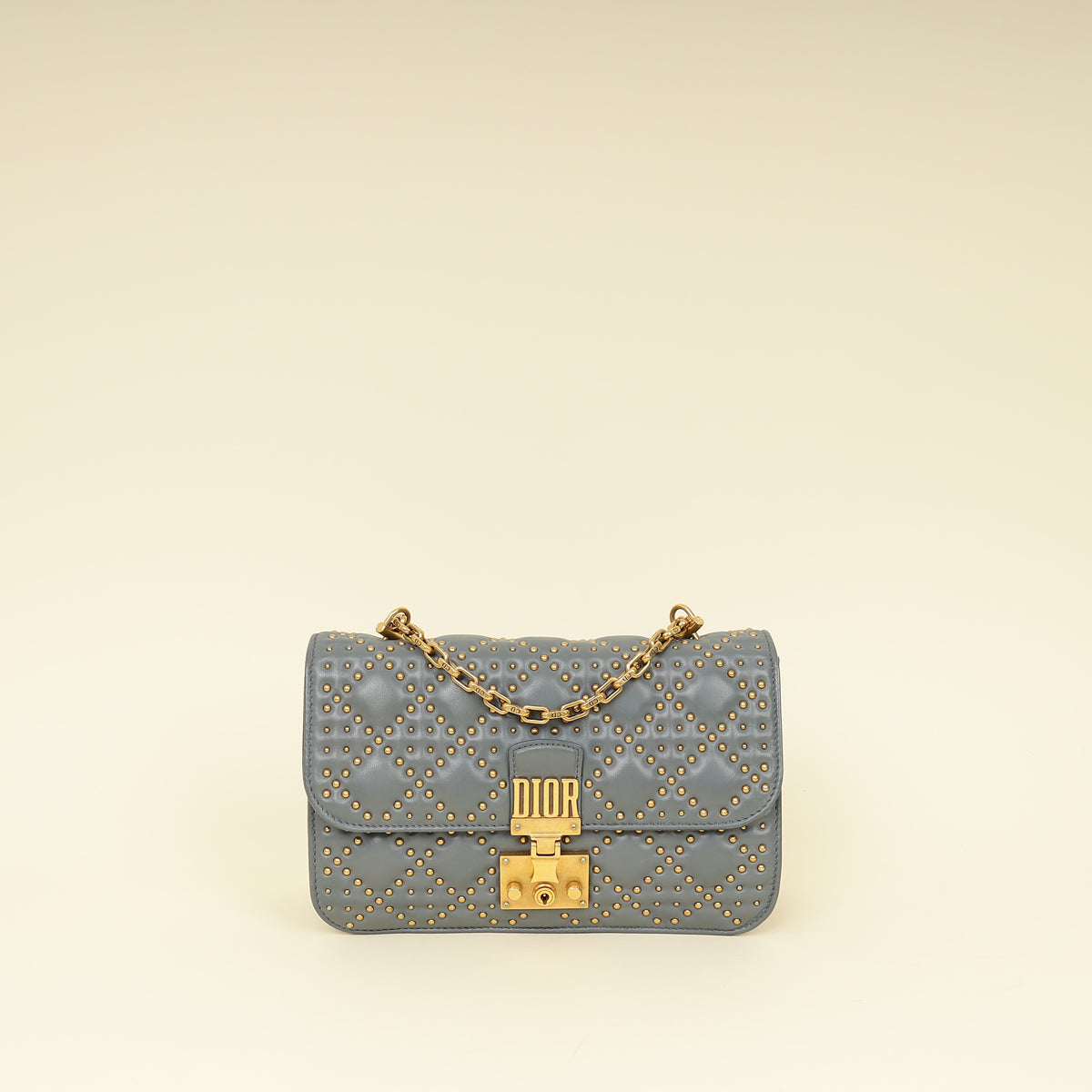 Dior Handbag Christian Bluish Grey Cannage Studded Addict Bag Gray Flap Shoulder Bag