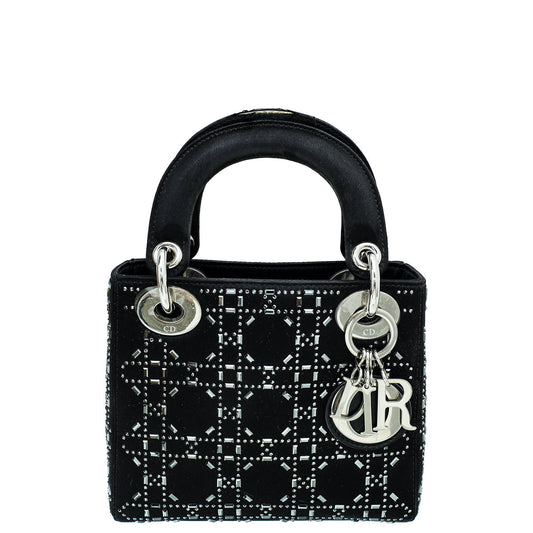 Dior Handbag Christian Lady Bag Satin Black Mini Mini Bag