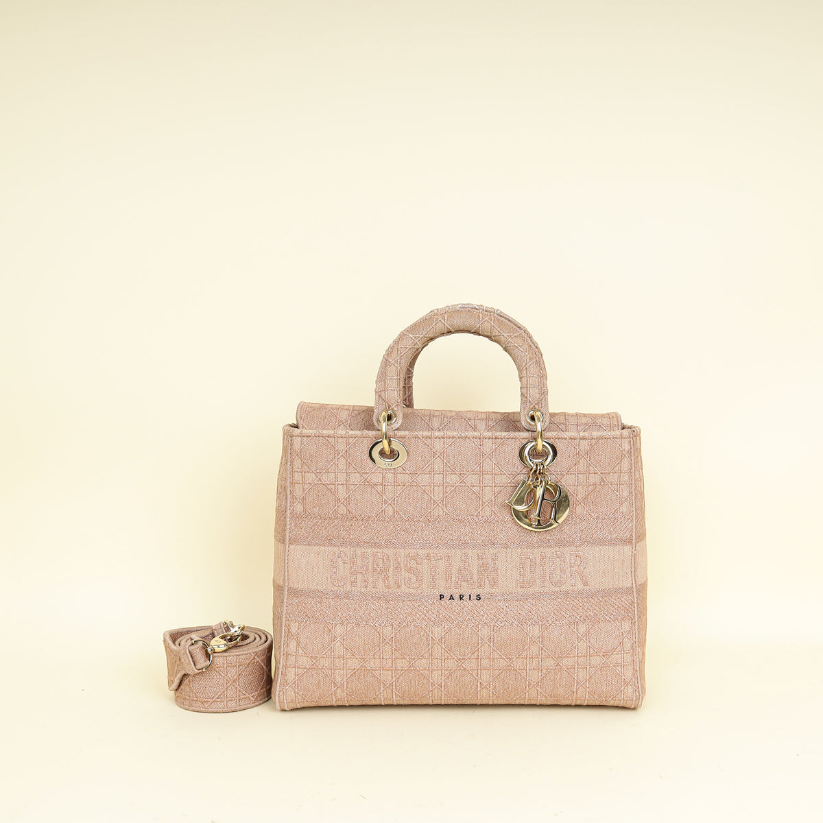 Dior Handbag Christian Lady D-Lite Bag Pink Large Embroidered Shoulder Bag