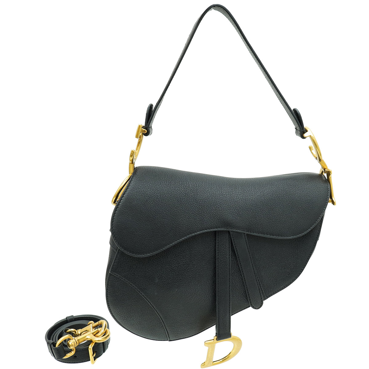 Dior Handbag Christian Saddle Bag W Strap Black Medium Shoulder Bag