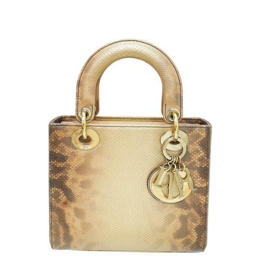 Dior Handbag Christian Metallic Bicolor Lizard Lady Bag Small Shoulder Bag