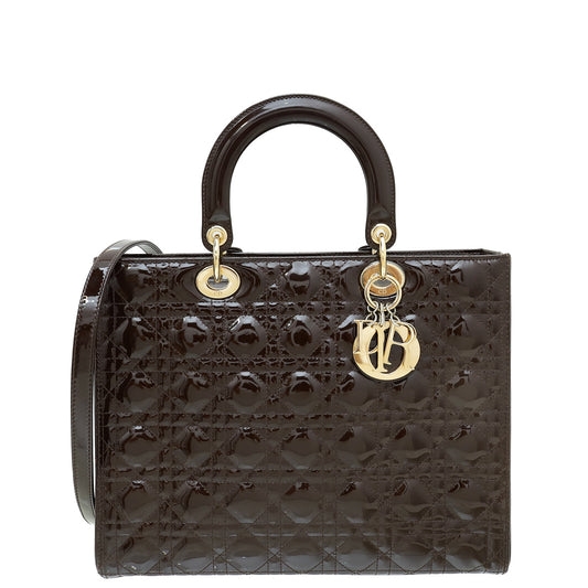 Dior Handbag Christian Chocolate Lady Bag Brown Large Shoulder Bag