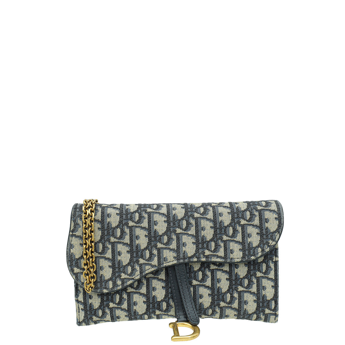 Dior Shoulder Bag Christian Oblique Saddle Long Wallet W Blue Chain