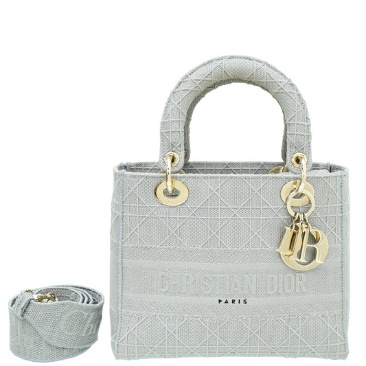 Dior Handbag Christian Grey Lady D-lite Cannage Embroidery Bag Gray Medium Shoulder Bag