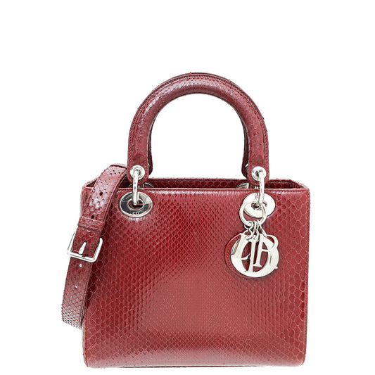 Dior Handbag Christian Shiny Burgundy Lady Bag Python Medium Shoulder Bag