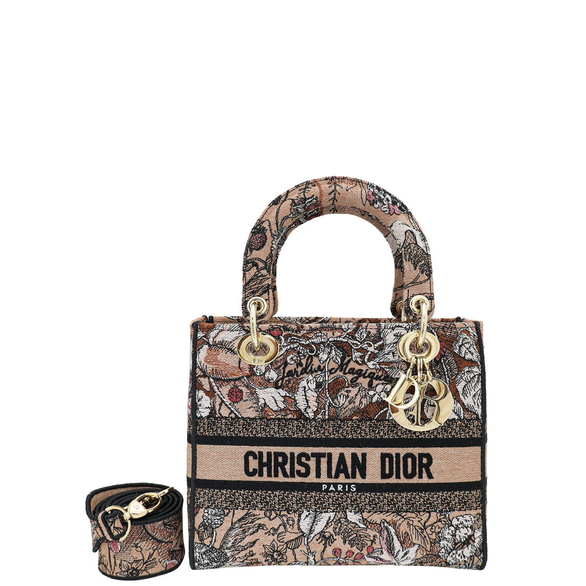 Dior Handbag Christian Powder Lady D-Lite Jardin Magique Embroidery Pink Medium Shoulder Bag
