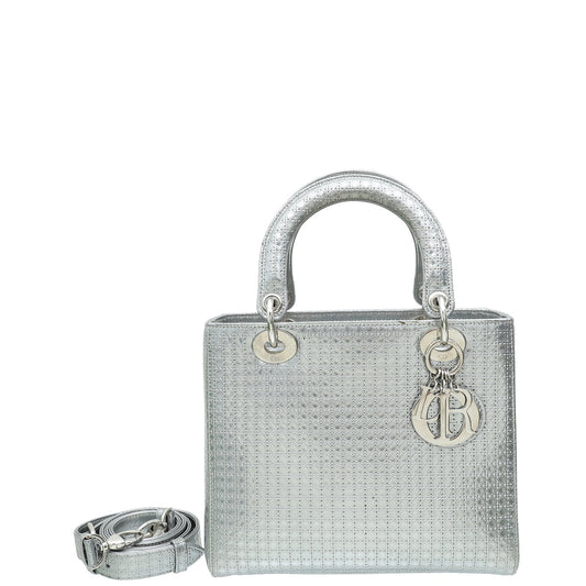Dior Handbag Christian Lady Cannage Bag 2 Silver Medium Micro Shoulder Bag